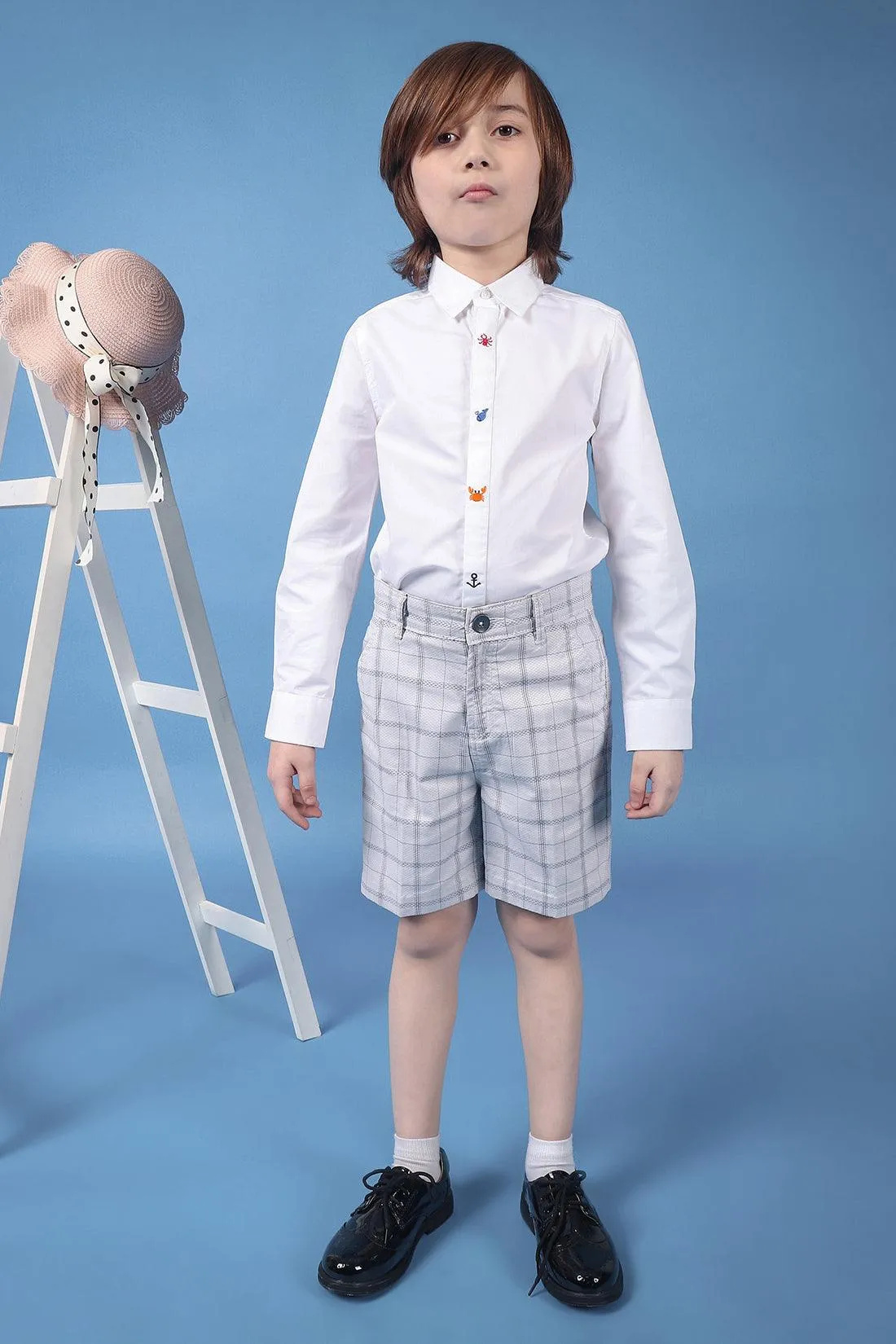 One Friday Kids Boys 100% Cotton Grey Check Shorts With Side Pockets