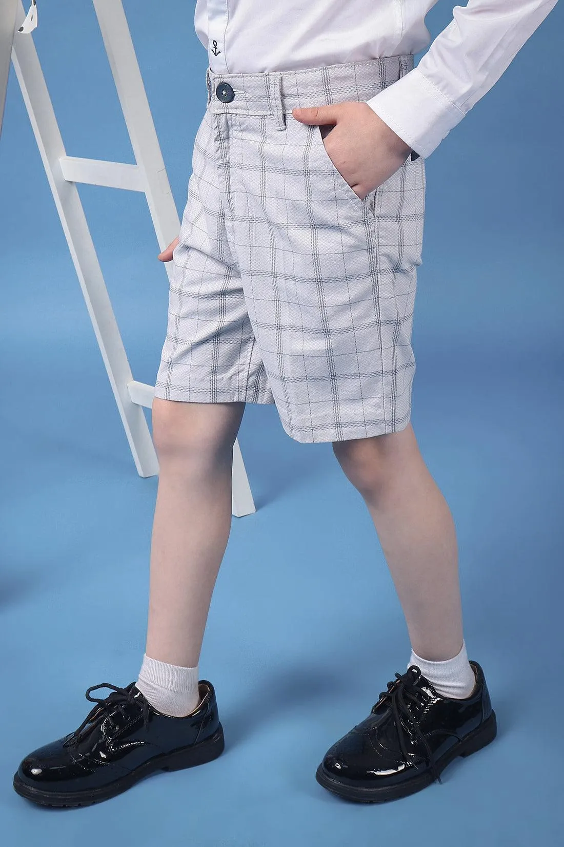 One Friday Kids Boys 100% Cotton Grey Check Shorts With Side Pockets