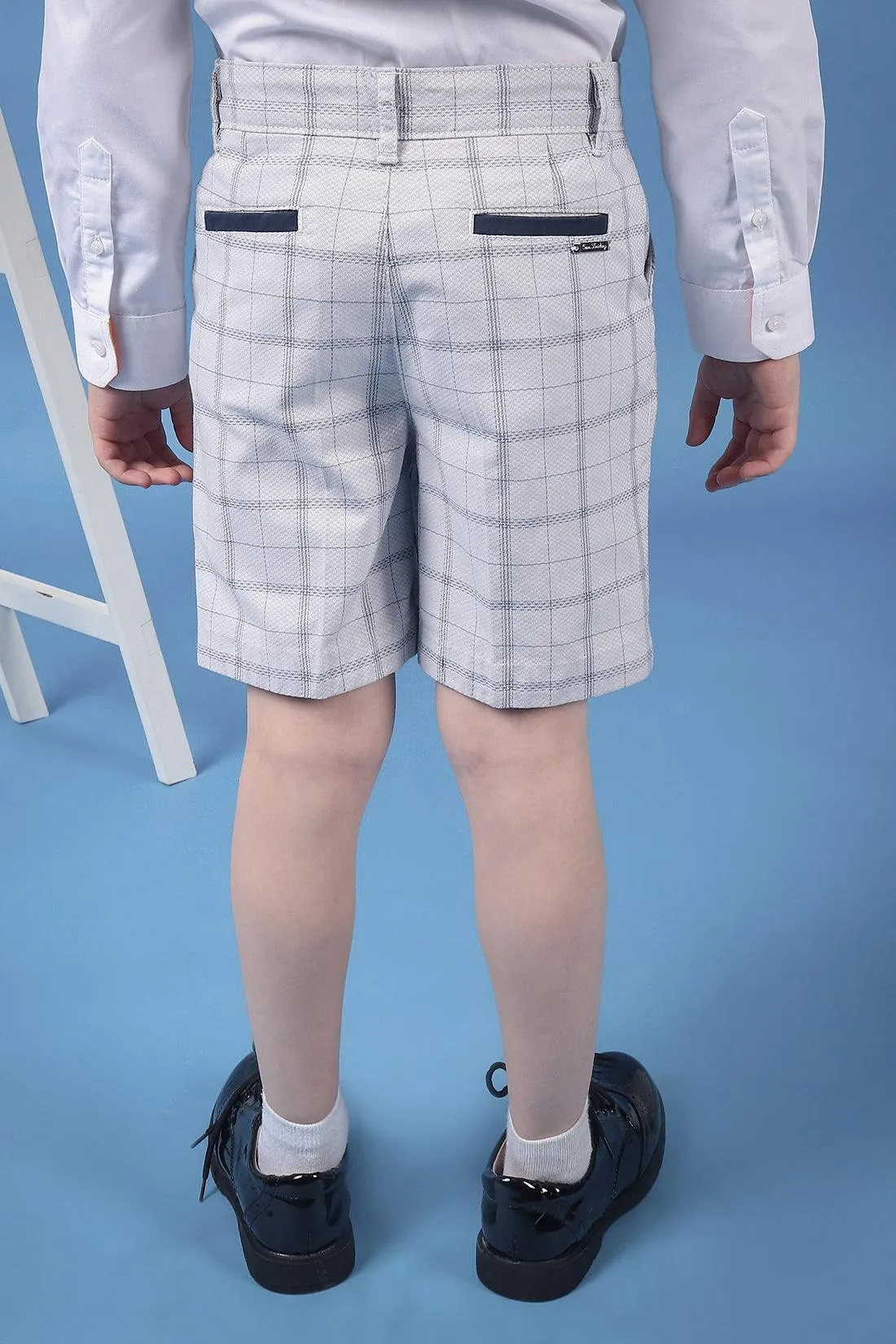 One Friday Kids Boys 100% Cotton Grey Check Shorts With Side Pockets