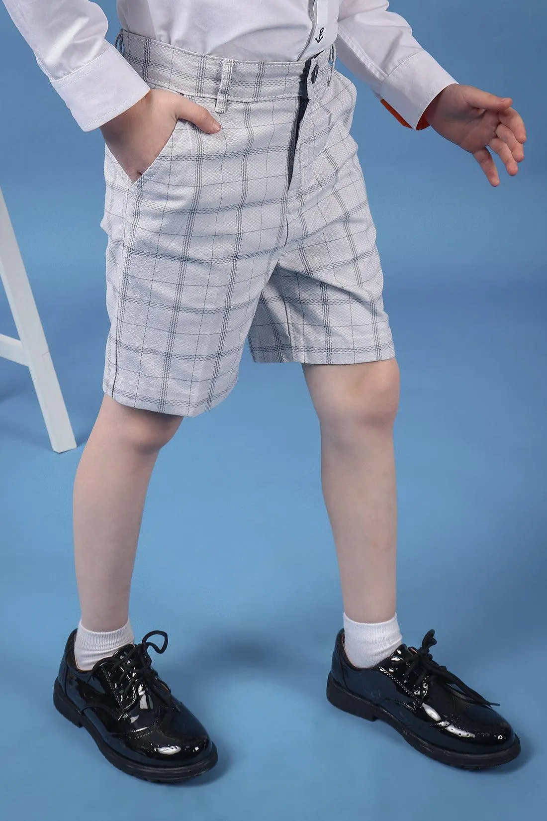 One Friday Kids Boys 100% Cotton Grey Check Shorts With Side Pockets