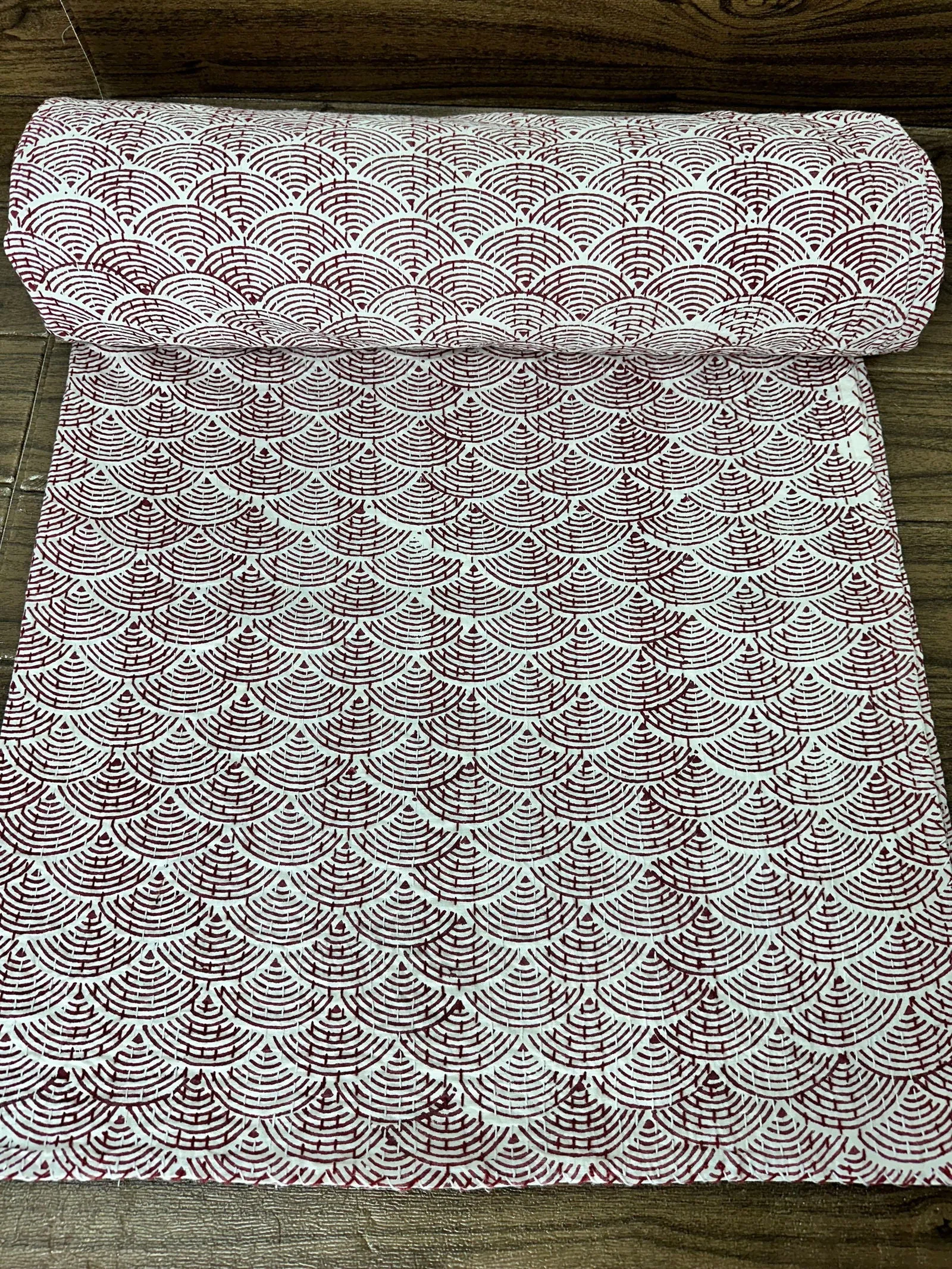 Pure Cotton Kantha Stitch Throw | Indian Hand Block Quilted King Size Bedspread/Sofa Cover Home Decor | Mandala Reversible Print White Red