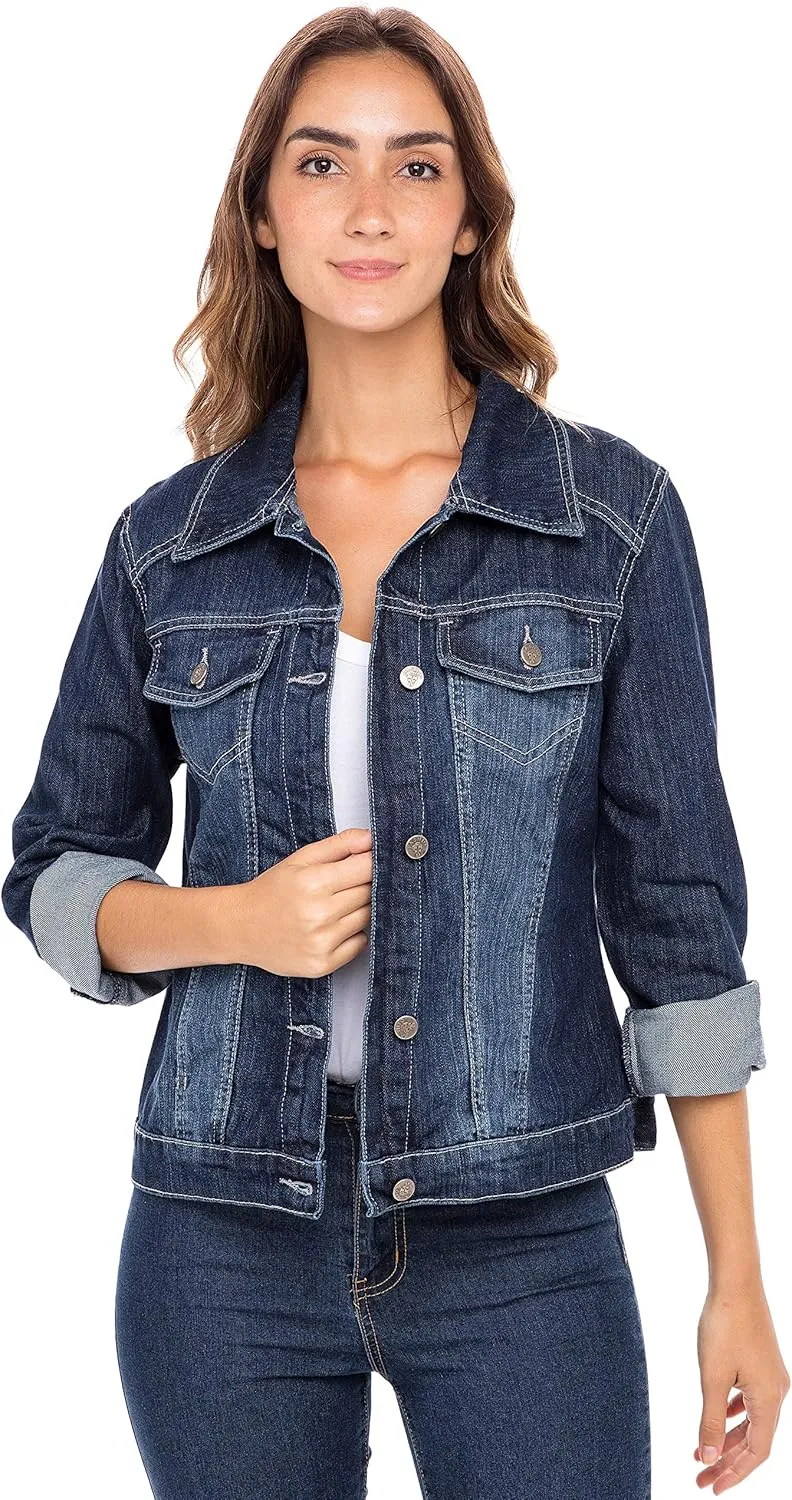 Skylinewears Womens Vintage Western Denim Jacket  Classic Button-Up Long Sleeve Jean Jacket