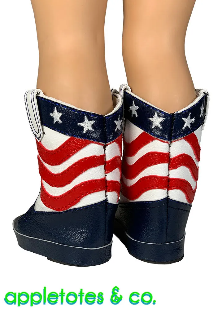 Stars and Stripes Cowboy Boots ITH Embroidery Pattern for 18 Inch Dolls