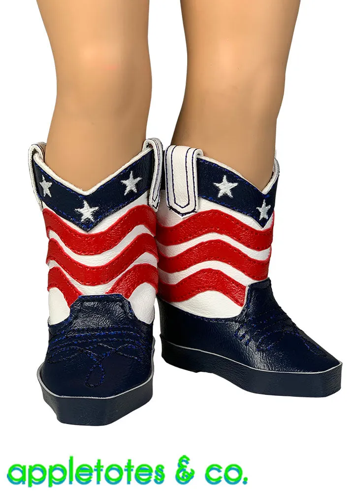 Stars and Stripes Cowboy Boots ITH Embroidery Pattern for 18 Inch Dolls