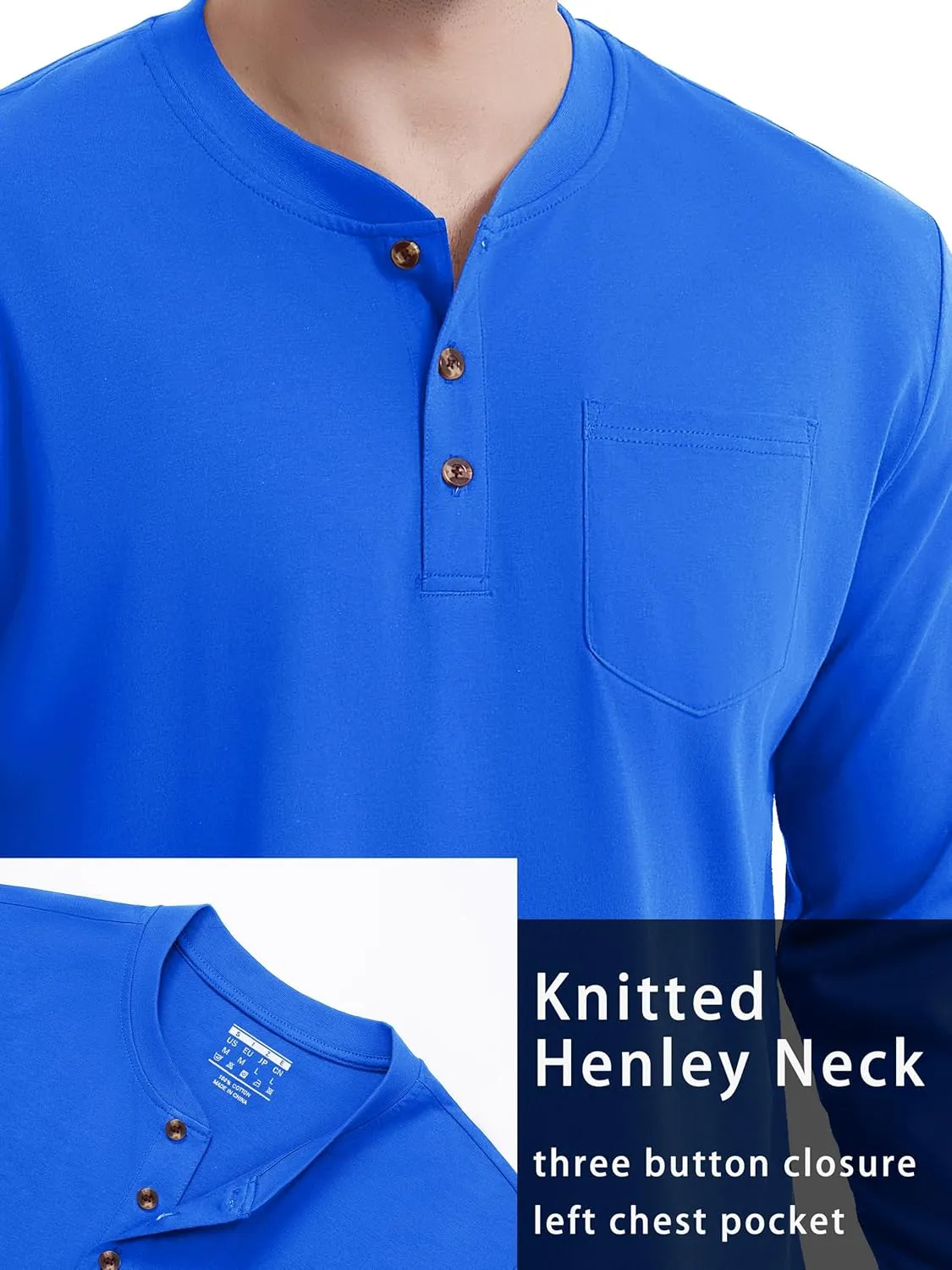 TACVASEN Men's Cotton Henley Shirts Long Slevee 3-Button with Pocket Moisture Wicking Casual Shirts