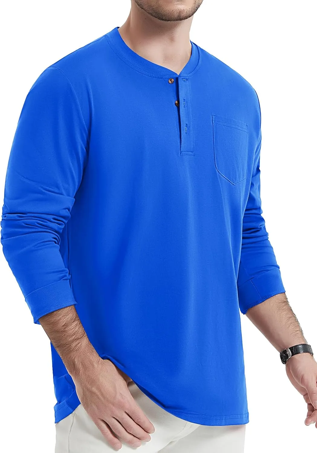 TACVASEN Men's Cotton Henley Shirts Long Slevee 3-Button with Pocket Moisture Wicking Casual Shirts