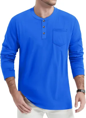 TACVASEN Men's Cotton Henley Shirts Long Slevee 3-Button with Pocket Moisture Wicking Casual Shirts