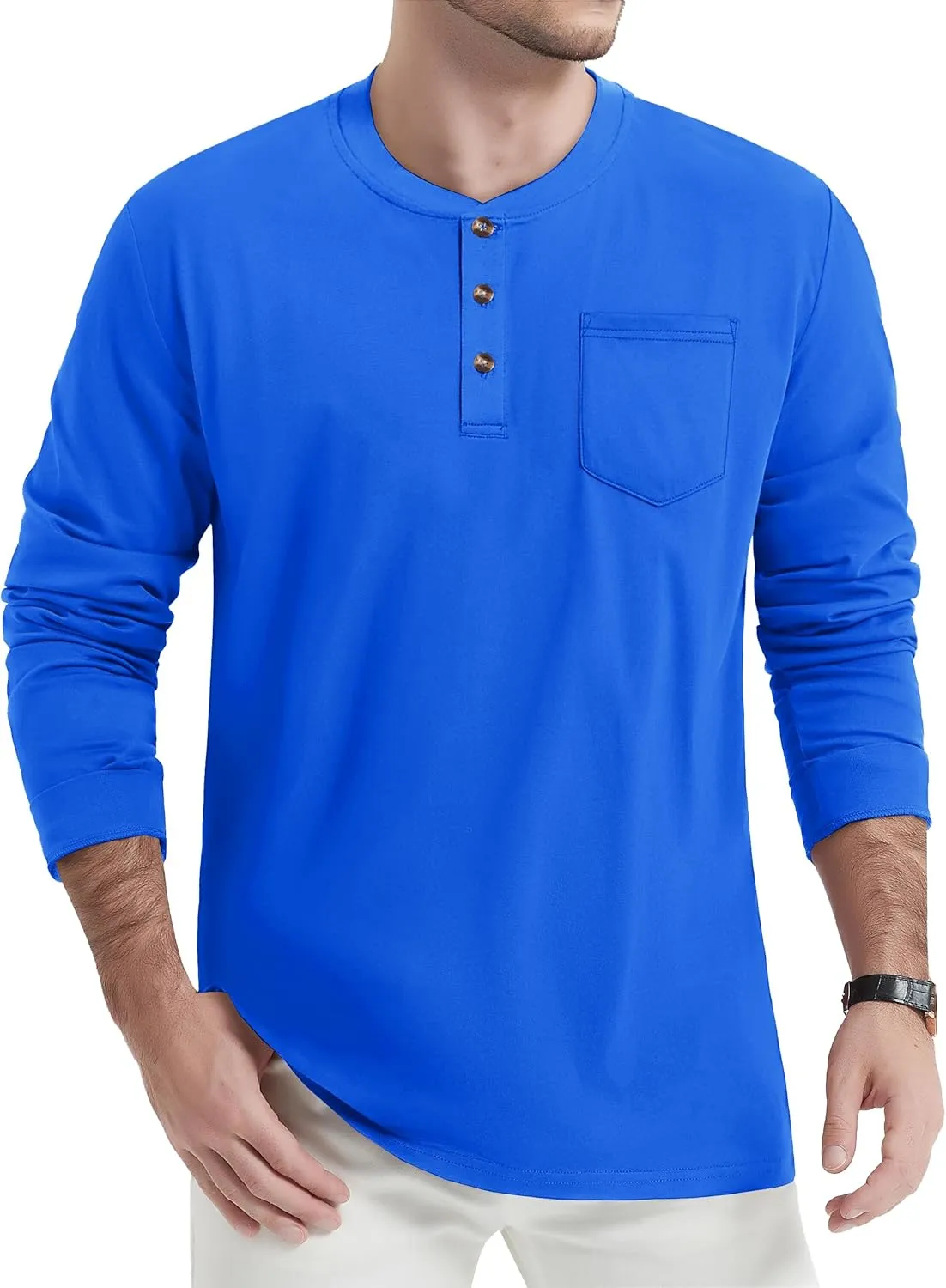 TACVASEN Men's Cotton Henley Shirts Long Slevee 3-Button with Pocket Moisture Wicking Casual Shirts