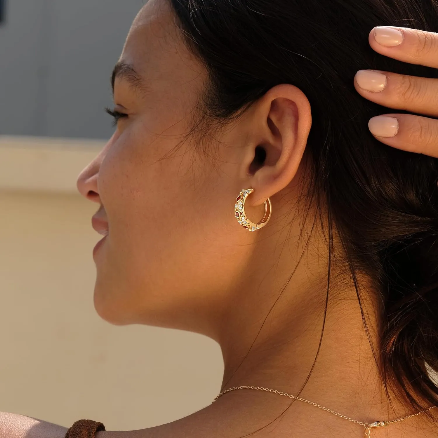 VACRONA Gold Hoop Earrings for Women | 14K Gold Plated 925 Sterling Silver Posts Blue CZ Red Cubic Zirconia Lightweight Trendy Huggie Hoops Earrings Gifts
