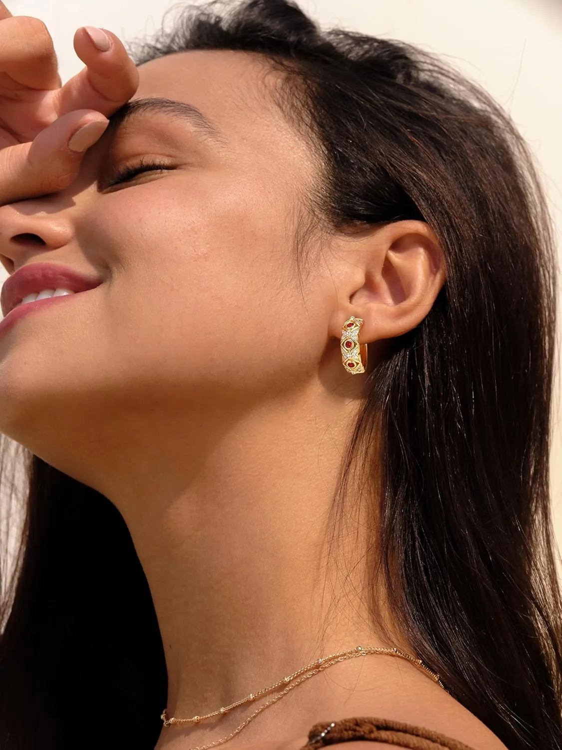 VACRONA Gold Hoop Earrings for Women | 14K Gold Plated 925 Sterling Silver Posts Blue CZ Red Cubic Zirconia Lightweight Trendy Huggie Hoops Earrings Gifts