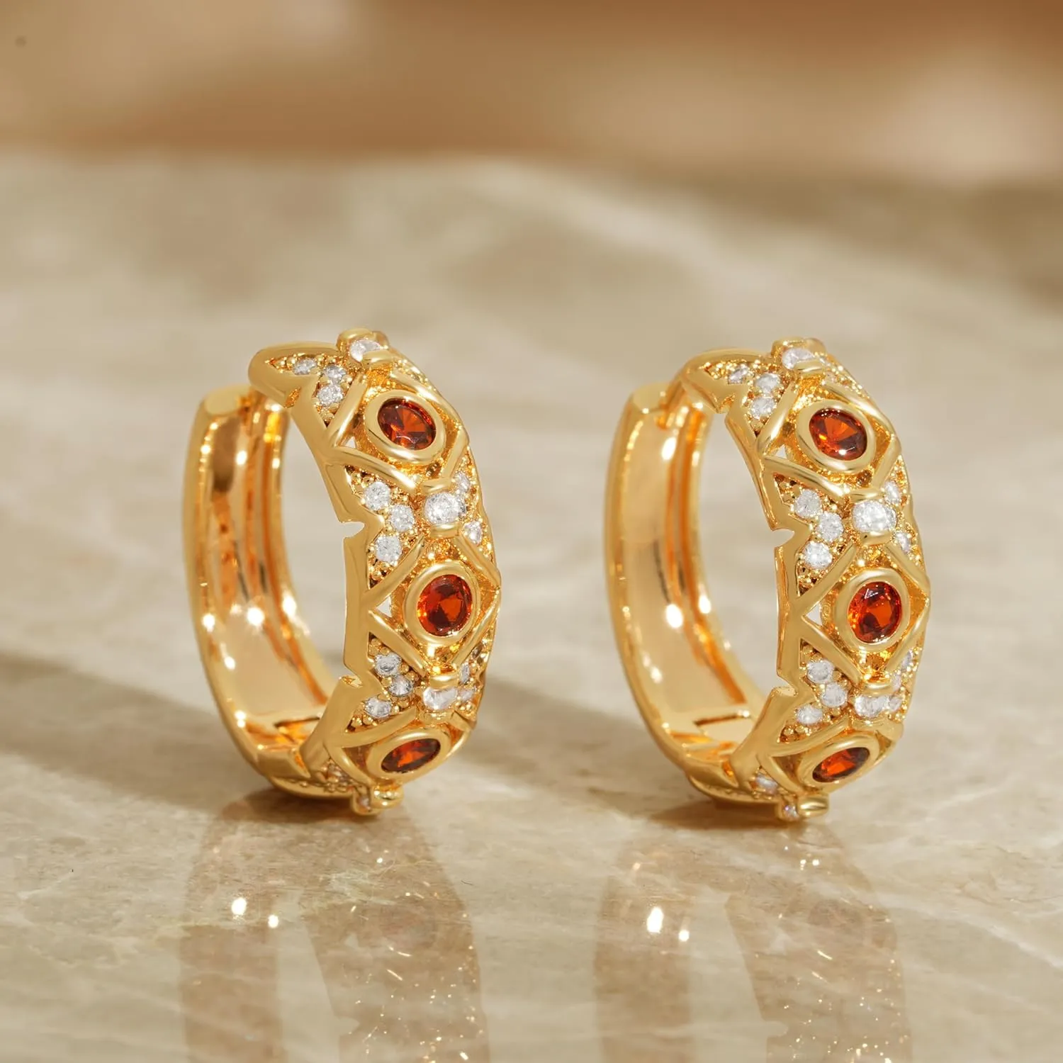 VACRONA Gold Hoop Earrings for Women | 14K Gold Plated 925 Sterling Silver Posts Blue CZ Red Cubic Zirconia Lightweight Trendy Huggie Hoops Earrings Gifts