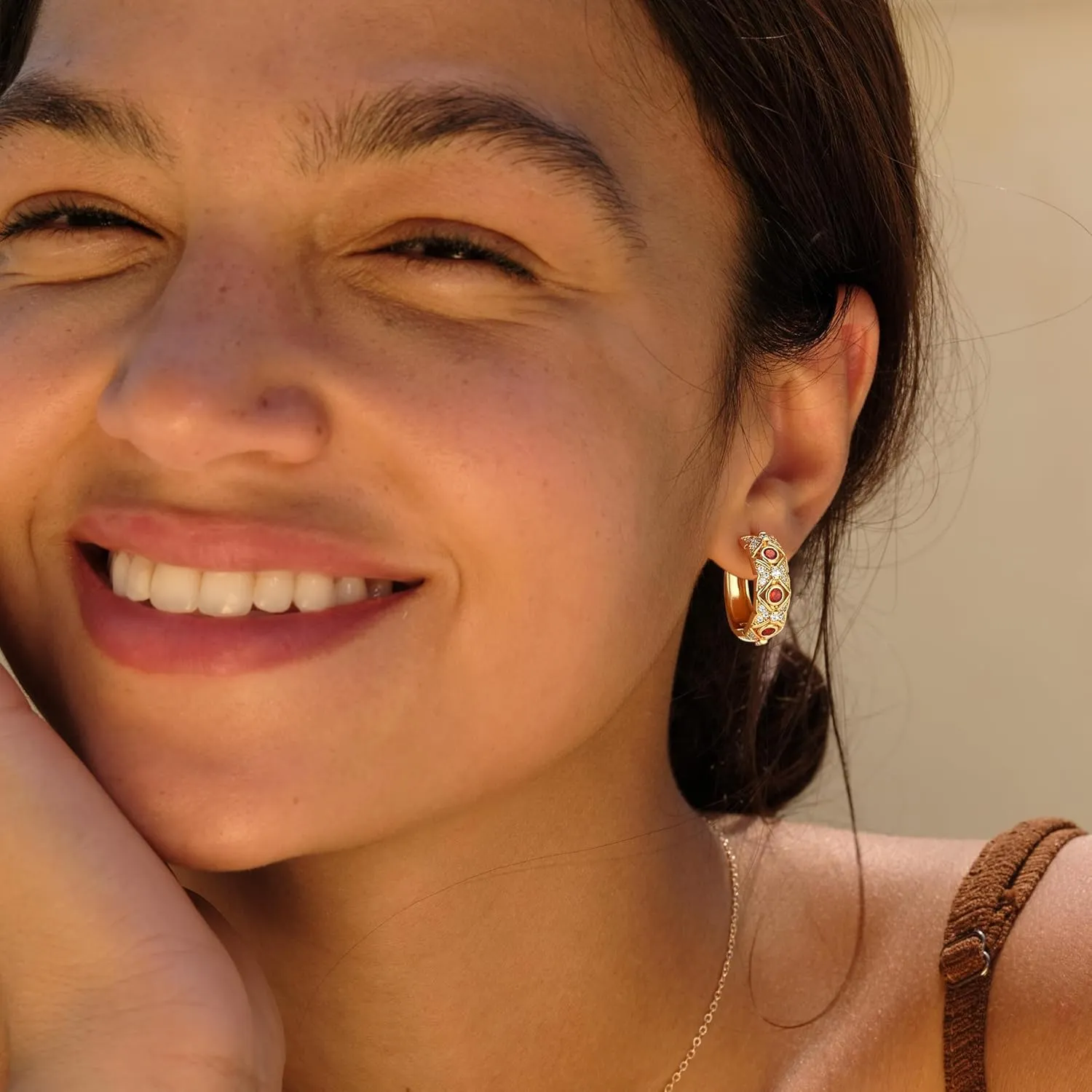 VACRONA Gold Hoop Earrings for Women | 14K Gold Plated 925 Sterling Silver Posts Blue CZ Red Cubic Zirconia Lightweight Trendy Huggie Hoops Earrings Gifts