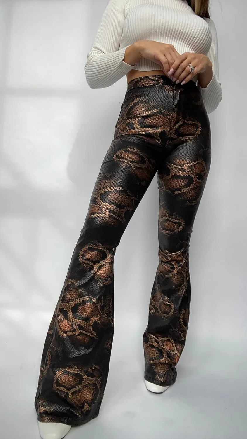 Willow Boutique High Rise Womens Jeans Flare | Stretchy Bootcut Jeans for Women | Flare Pants for Women - Snakeprint