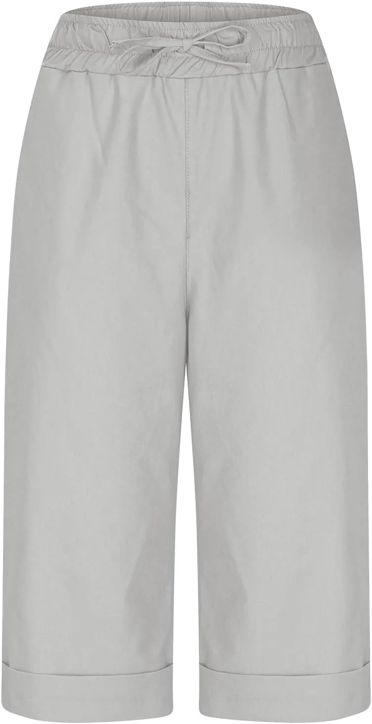 Xiaojmake Linen Short for Women 2025 Loose Fit Beach Half Pants Cuffed Hem Bermuda Shorts Elastic Waist Workout Summer Short