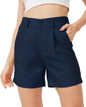 XinYangNi Casual Dressy Shorts for Women Summer Elastic High Waisted Pleated Wide Leg Business Work Trouser Shorts Pockets