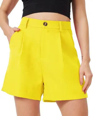 XinYangNi Casual Shorts for Women Dressy Summer Elastic Waist Back Pleated Wide Leg Tailored Work Trouser Shorts with Pockets